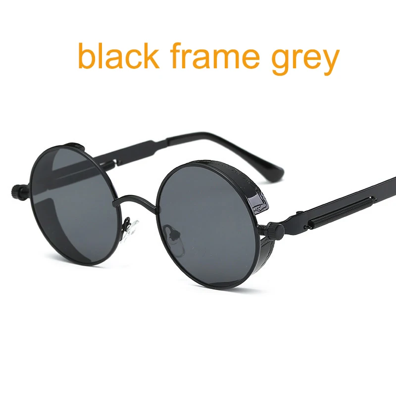 Готические круглые металлические солнцезащитные очки в стиле стимпанк для мужчин и женщин, зеркальные круглые солнцезащитные очки, брендовые дизайнерские ретро винтажные очки UV400 - Цвет линз: 6631 black f grey