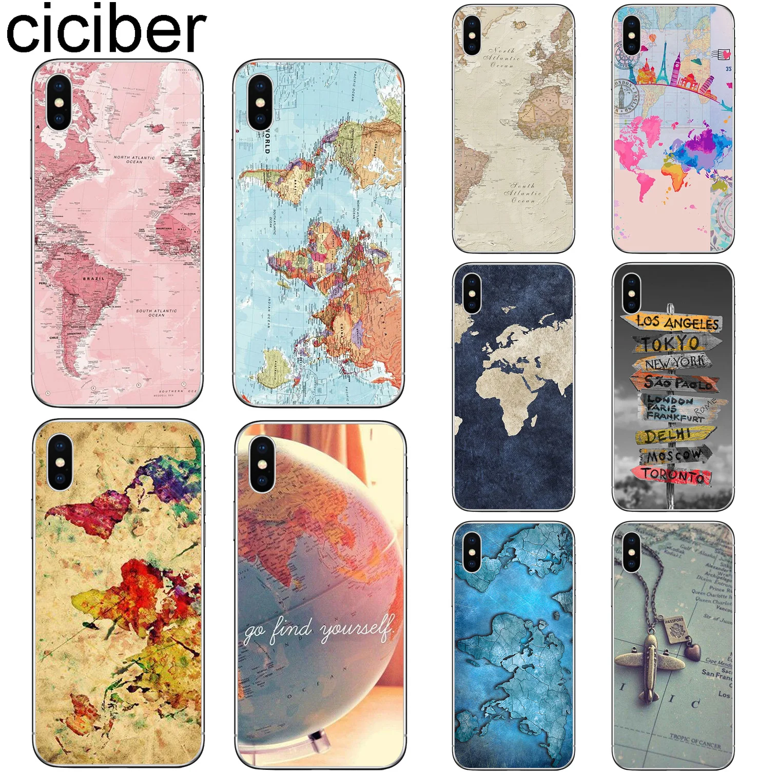 

ciciber For Iphone 7 8 6 6S Plus 5S SE X XR XS MAX Cover Soft Silicone TPU for iphone 11 Pro Max Phone Case World Map Travel