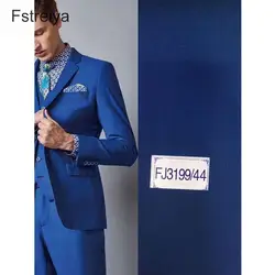 Изготовленный На Заказ Шерстяной Мужской приталенный костюм в мужские синие костюмы с брюками комплект из 3 предметов Свадебный костюм