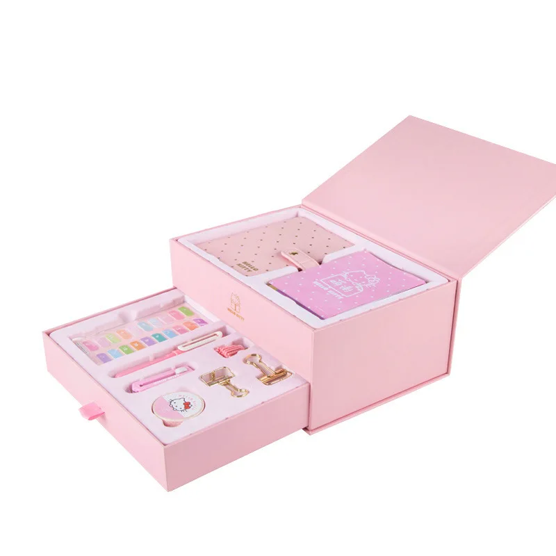 Роскошная розовая принцесса мечта Подарок на день рождения набор блокнот/авторучка/зажимы/васи лента/Наклейка/чернила/Закладка для дневника канцелярские принадлежности BJB43 - Цвет: Розовый