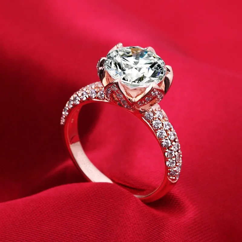 Luxury 3 Carat Petals Halo Lotus Shaped Ring SONA nscd Wedding Ring Women 100% Pure 925 Solid Sterling Silver Engagement Ring