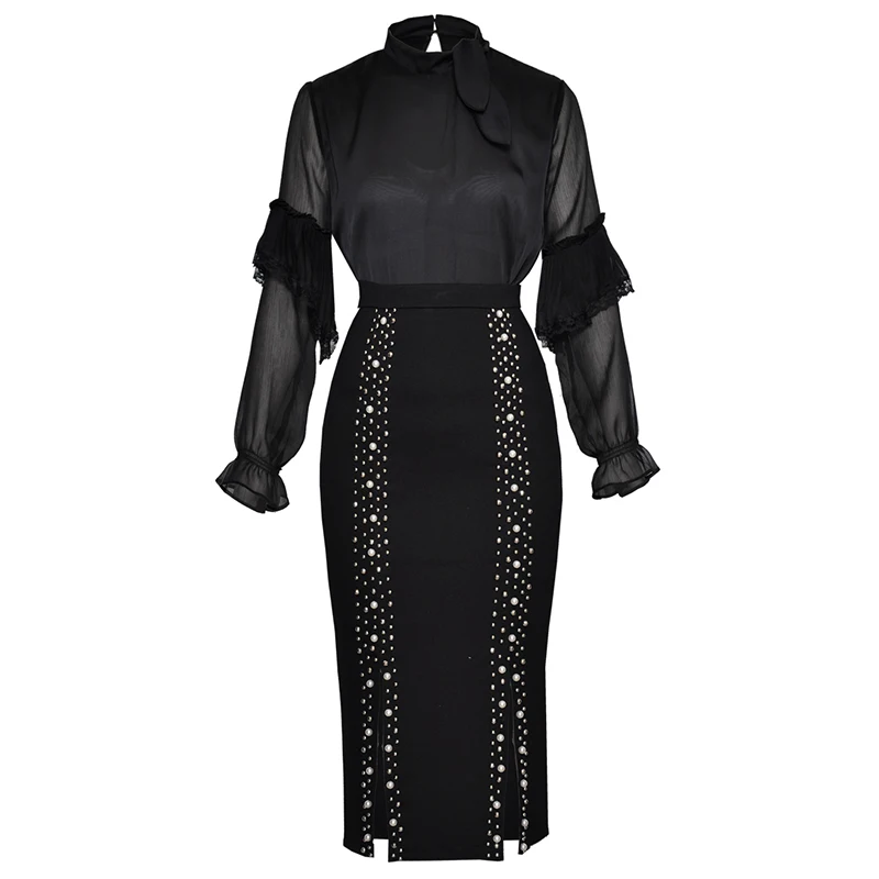 

HIGH QUALITY New Fashion 2018 Runway Suit Set Women's Ruffle Blouse Top Beaded Skirt Set