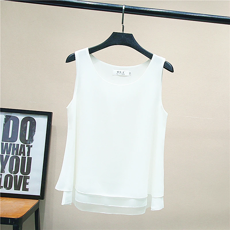 2019 New arrival Women Chiffon shirt Summer Casual sleeveless O-Neck Blouse 13 Solid color Loose Female Tops Plus Size M-4XL