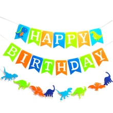 Мультфильм джунгли динозавр с днем рождения баннер гирлянда Юрского периода динозавра на день рождения флага для день рождения детей, мальчика вечерние украшения