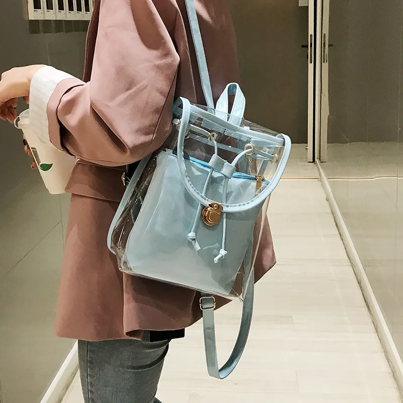 

Clear Jelly Women Backpack Fashion Candy Colors Beach Back Pack Pvc Casual Lady Schoolbags For Teen Girls Square Small Bookbags