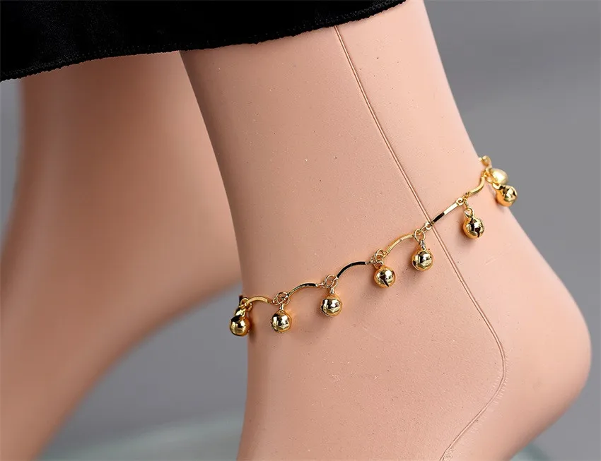 New  Yellow Gold Color Bead Bells Charms Chain Friendship Ankle bracelet Anklet For Womens Girls Summer Beach Foot Jewelry