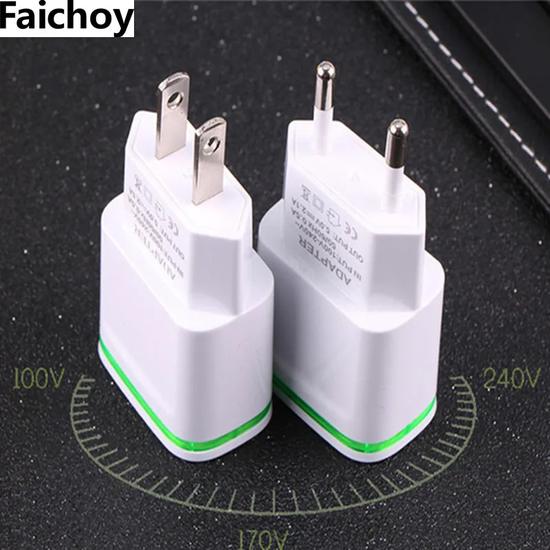 Faichoy, 2 usb порта, адаптер, настенное зарядное устройство для мобильного телефона, устройство для зарядки микро-данных, 5 В/2,1 А, ЕС/США, светодиодный светильник с вилкой для умных устройств