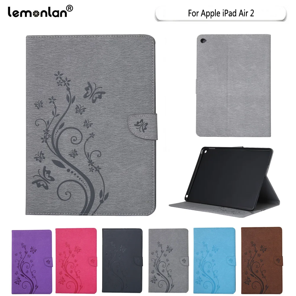 Lemonlan Pad чехол для iPad Air2 чехол бабочка из тисненой кожи Flip Стенд Tablet Case для Apple iPad 6 iPad6 Air 2 Чехол принципиально