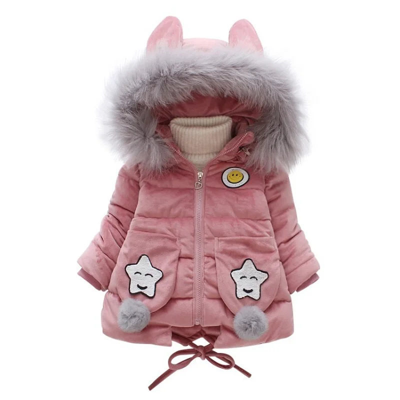 

Baby Girl Winter Coat Cute Girls Warm Thickening Hooded Jacket Rabbit Ears Cotton-padded Fur Collar Children's Outerwear Clothes