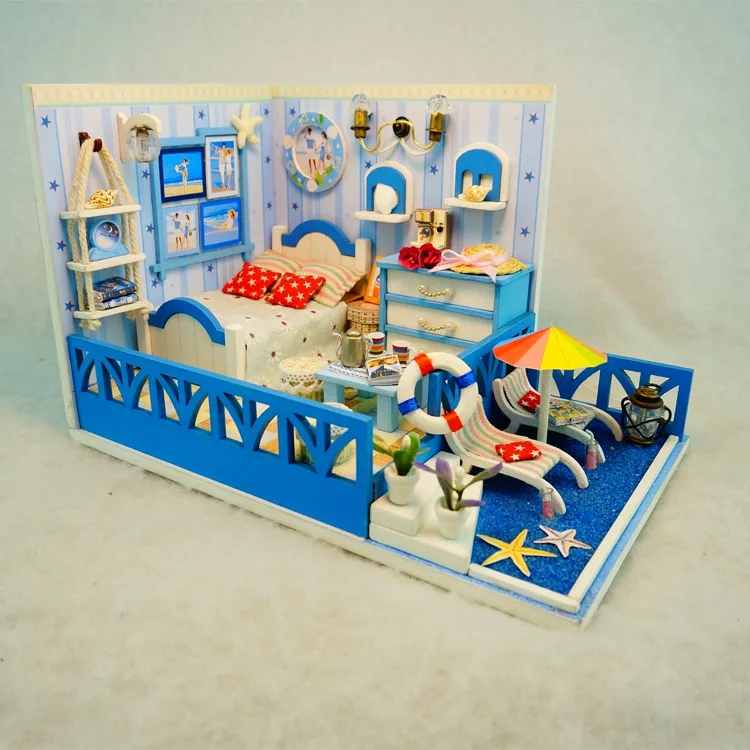 Dollhouse kit Diy 3D Casa De Boneca Miniature Doll House Model Building Kits Wooden Furniture kid toys-Sunshine Aegean Sea