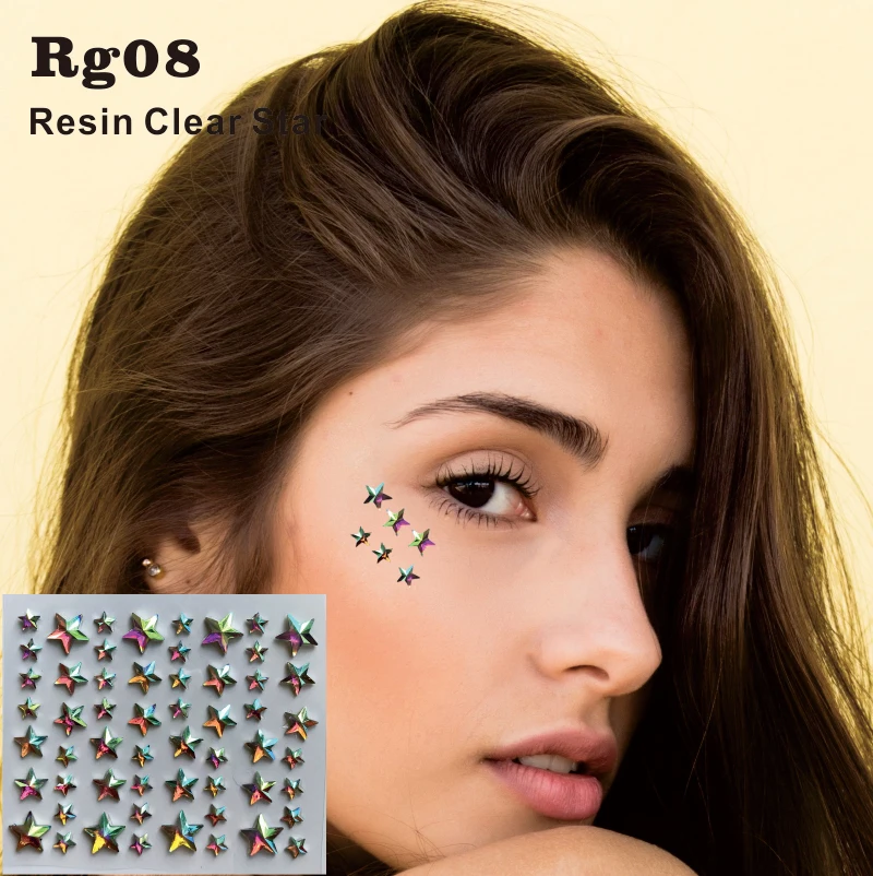 

RG08 Clear Shiny Resin DIY stick on Cheek Face Jewels Sticker Lip Makeup Decor Sticker as HER Gift for Dress up, Costume Party