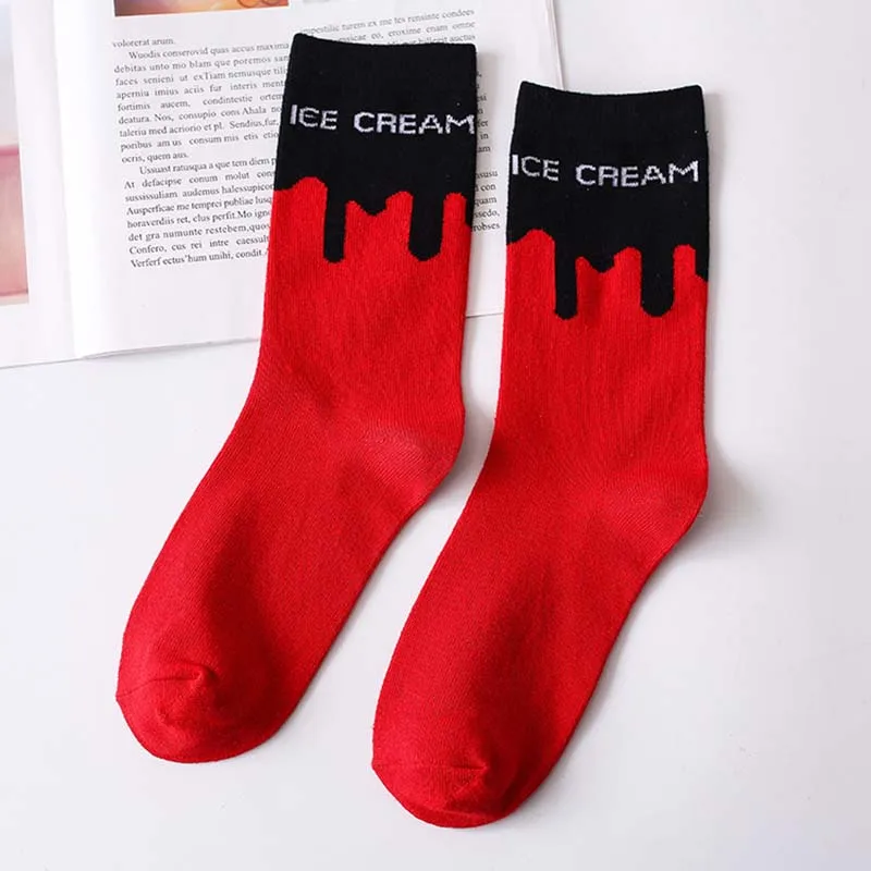 [COSPLACOOL] унисекс модные носки в стиле хип-хоп с рисунком мороженого Жаккардовые Носки с рисунком пламени красные классические уличные длинные носки для скейтборда