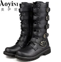 Army Boots Men High Military Combat Boots Metal Buckle Punk Mid Calf Male Motorcycle Boots Lace Up Men’s Shoes Rock