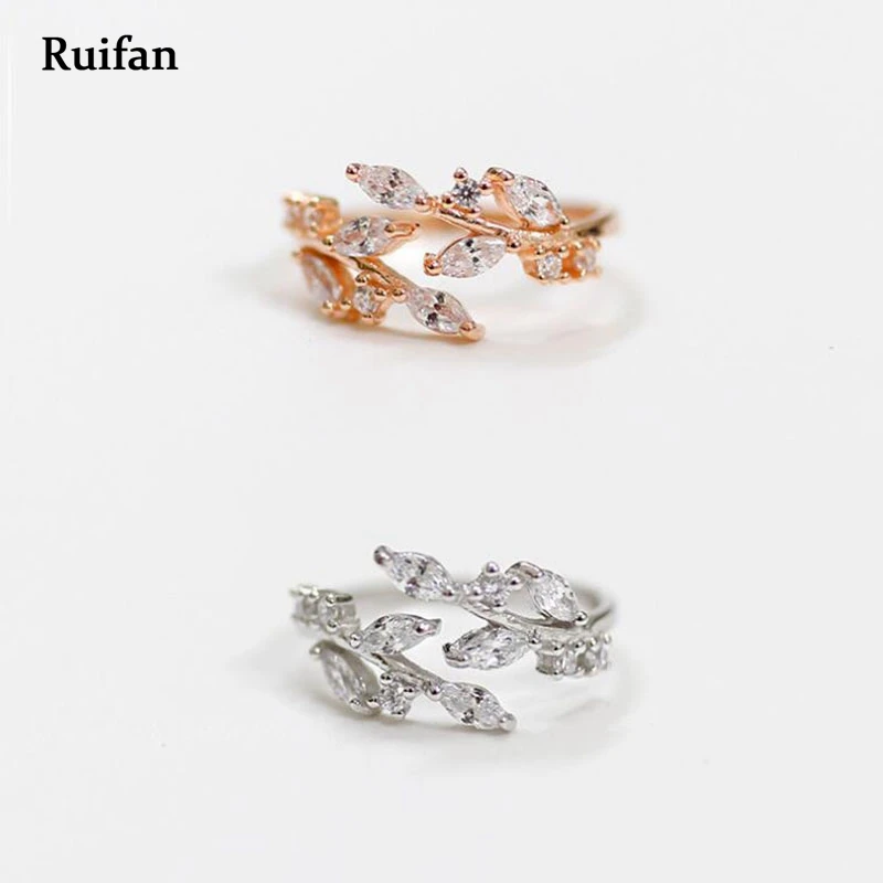 Ruifan 2 Color Pure 925 Silver Leaf Finger Ring Girls Jewelry Kids Birthday Party Teacher Gift Women Personalized Rings YRI010 Fine Jewelry