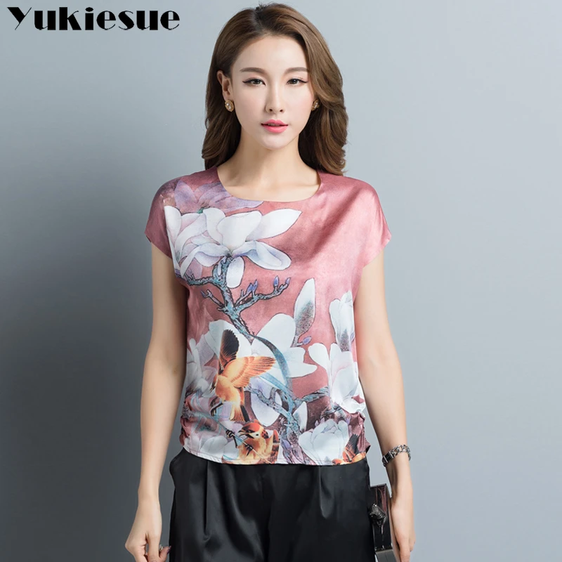 2018 nueva blusa Tops moda elegante cuello redondo manga de murciélago Camisa estampada mujeres Blusas Casual Femininas 4XL| Blusas y camisas| - AliExpress