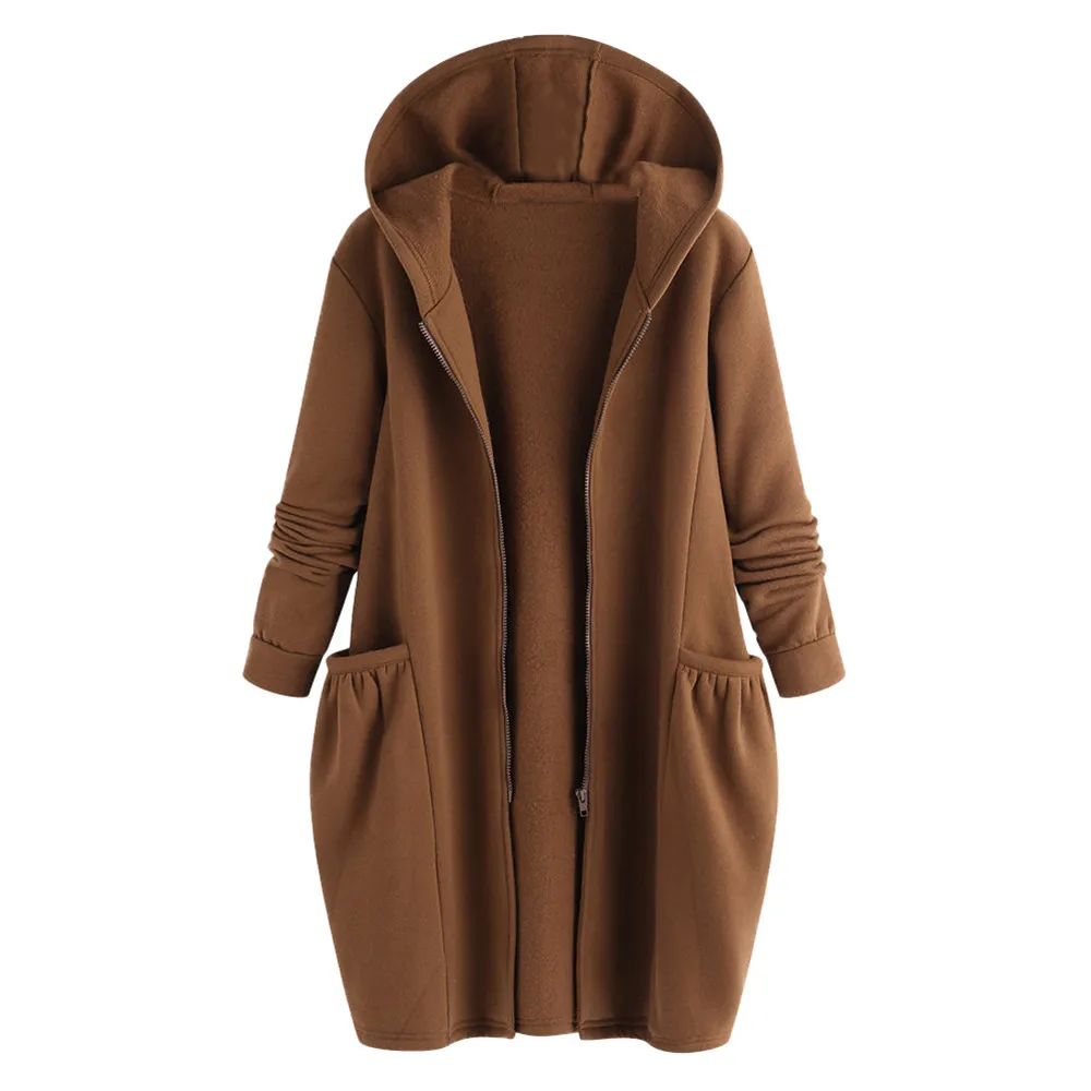 Модная женская зимняя теплая верхняя одежда, однотонное пальто с карманами и капюшоном, женское утепленное ретро пальто на молнии с длинным рукавом, Прямая поставка Nov.18 - Цвет: BW