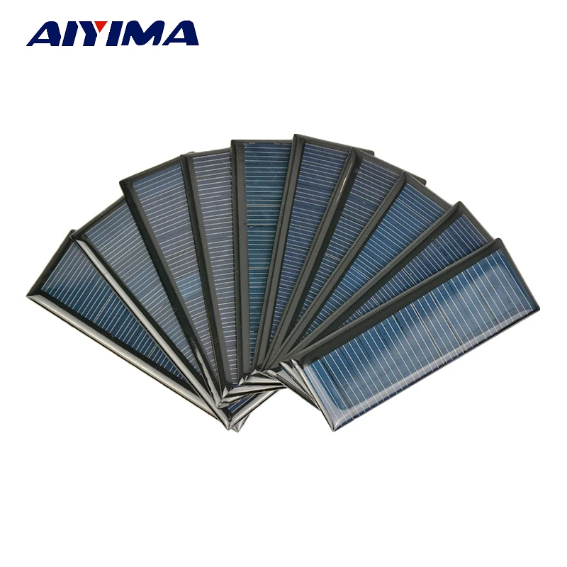

AIYIMA 10Pcs 5.5V 65MA Polycrystalline Solar Panel Poly Battery Charger Photovoltaic Cell For DIY Solar Sunpower System 90*30mm