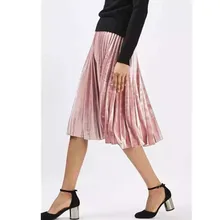 Винтаж Хепберн бархатный Высокая талия миди плиссированная юбка новая женская со вставками с эластичной резинкой на талии трапециевидной формы с коротким и широким подолом Длинная Юбка-миди 5 видов цветов