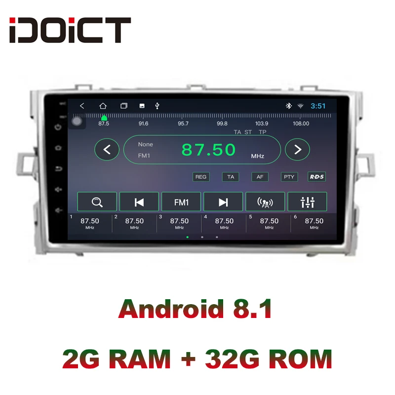 

IDOICT Android 8.1 IPS Screen 2G+32G Car DVD Player GPS Navigation Multimedia For Toyota Verso EZ Radio car stereo