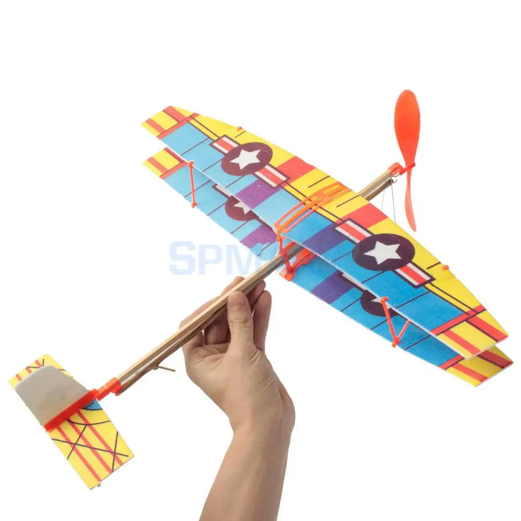 Assembly Airplane Aircraft Launched Powered By Rubber Band Blue
