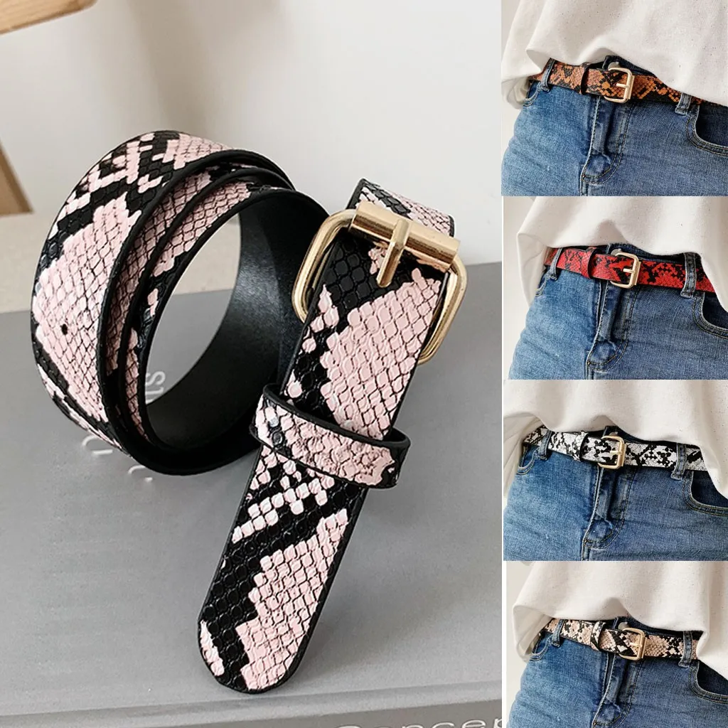 

High Quality Female PU Leather Snake Pattern Waist Belt Women Designer Belts For Ladys Dress Cinto Feminino Ceinture 111cmx2.5cm