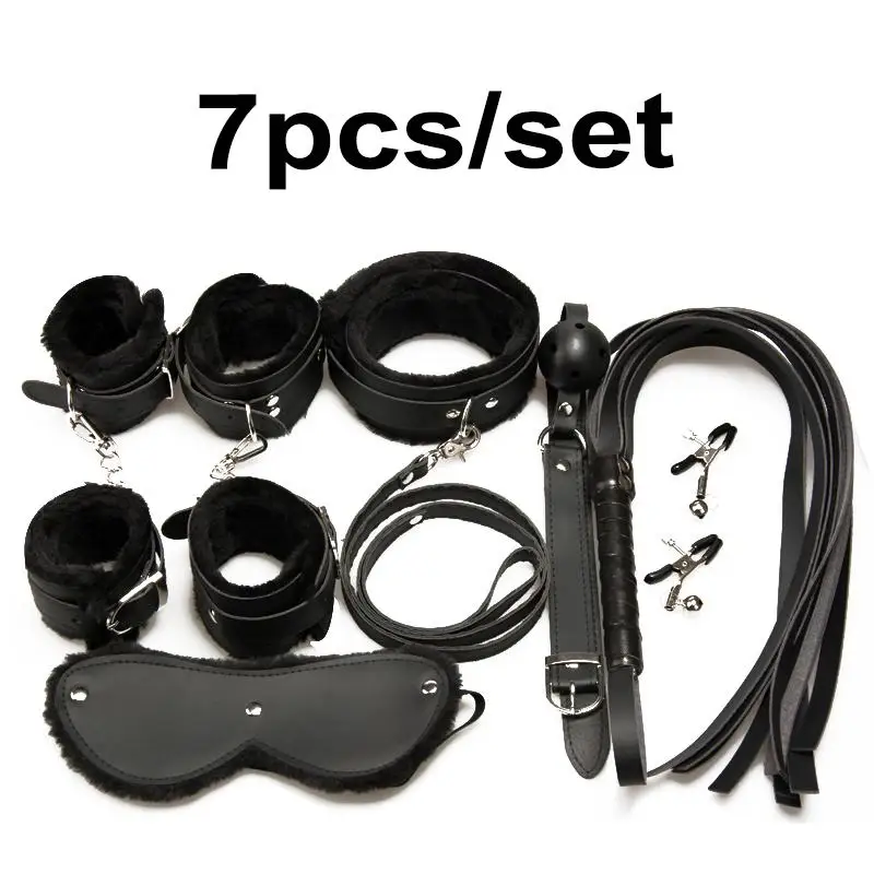 Adult Game 7 Pcs Set Handcuffs Gag Nipple Clamps Whip Collar Erotic Toy