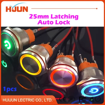 

1pcs 25mm Waterproof Latching Stainless Steel Metal Push Button Switch Colorful LED Light Shine Car Horn Auto Lock