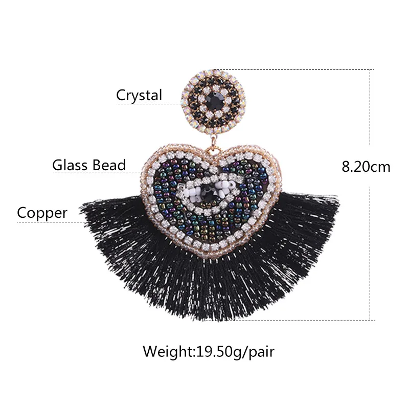 Sehuoran Bohemian Heart Oorbellen Glass Beads Handmade Pendientes Crystal Drop Earrings For Women Statement Earrings gifts (1)