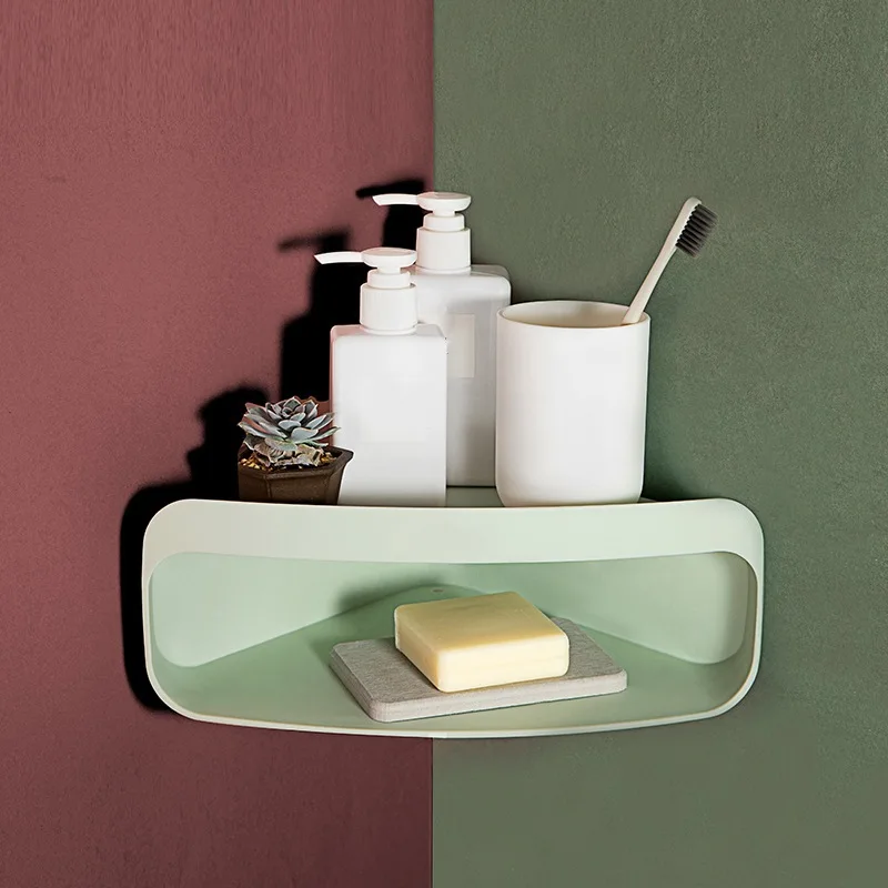 

Double Tiers Plastic Wall Mounted Self Adhesive Corner Shelf Storage Holder Rack For Kitchen Bathroom Organizer No Drilling