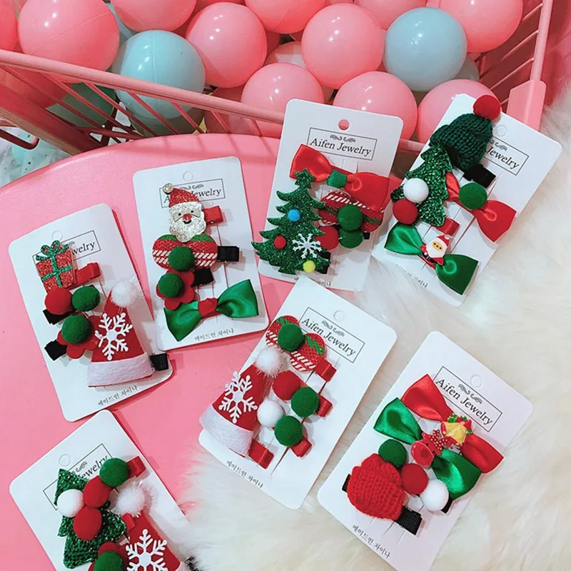 

2pcs 3pcs/Set Children's Girls Hair Clips Cute Christmas Tree Snowman Flower Hairpin Girls Princess Headdress XMAS Kids Gift