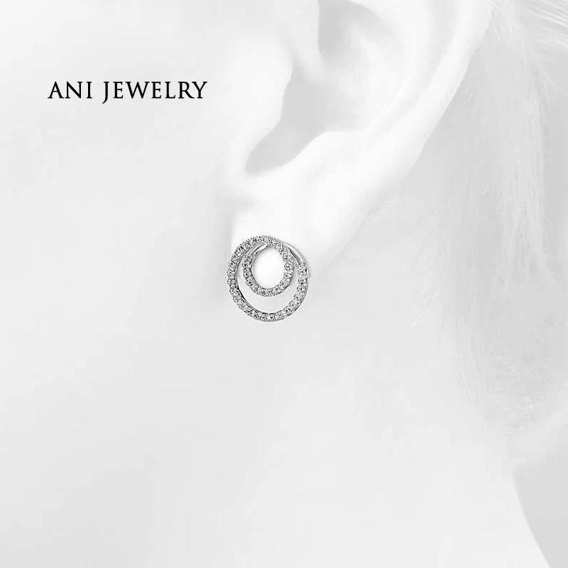 ANI 14 К Белое Золото Женщины Stud Earrings 0,29 CT Certified я/SI Природный бриллиантовое элегантные золотые серьги годовщина orecchini donna