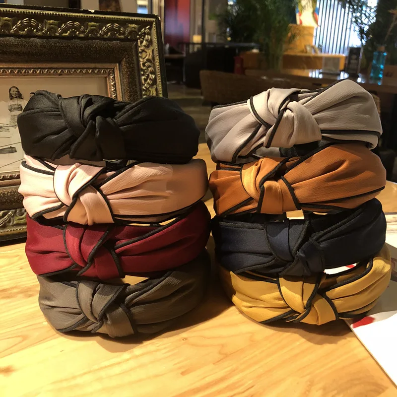 

Korean Satin Solid Headband For Lady Women Twisted Knot Hair band Wide Cross Hair Hoop Vintage Hair Accessories Headwear