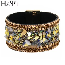 

New Bohemian Style Handmade Chinese Made Natural Crushed Stone Gold Pearl Beads Magnet Buckle Women Bangle For Wome