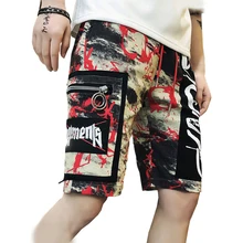 Мужские летние шорты с принтом, повседневные уличные пляжные шорты, мужские эластичные шорты до колен в стиле хип-хоп, Прямая поставка ABZ306