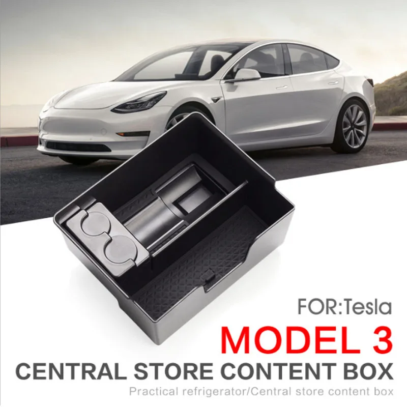 

Tesla Model X central control storage box modified for Model S/ 3 central trim water cup box decoration Armrest Container Pocket