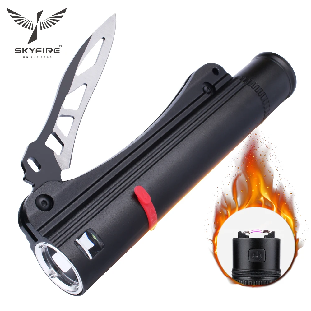 SKYFIRE ARC Lighter LED Flashlight with Knife Rechargeable 18650