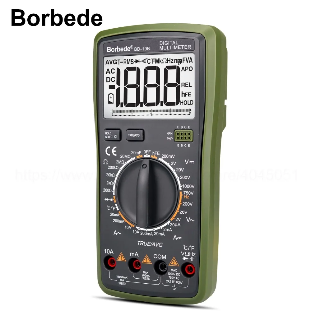 Borbede Multímetro Digital dc Tensão ac Resistência Atual Capacitância Temperatura True Rms Diodo Tester 2000 Contagens Bd-19b Lcd
