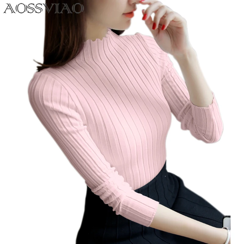 

AOSSVIAO 2017 Winter Sweater Women Knitted Long Sleeve Ladies Pullover Female Pink White Winter Tops Tricot Jumper Pull Femme