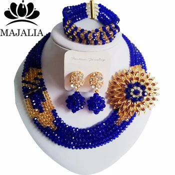 

Majalia Fashion Nigeria Wedding african beads jewelry set Royal Blue Crystal necklace bracelet Bridal Jewelry set CX-049