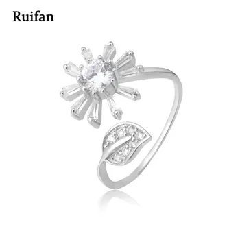 

Clearance Sale Flower Leaf 100% 925 Sterling Silver Open Ring Adjuster Cubic Zirconia Rings for Women Jewelry Best Gift YRI007