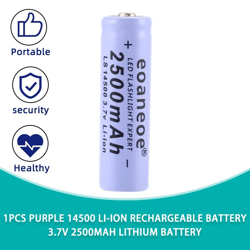 

1pcs purple 14500 Li-ion Rechargeable Battery 3.7V 2500mAh Lithium Battery Purple Battery