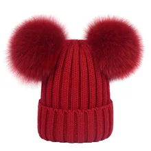 Женская мода большой реальный Лисий Мех животных двойной волосы мяч шерсть Кепки Девушки Симпатичные мяч теплый утолщение Вязание шляпа macka oxota Ситка