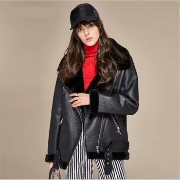 

Brand New Autumn Winter High Fashion Street Women's PU Leather Fleece Jacket Female Plus Velvet Casual Warm Zipper Coats outwear