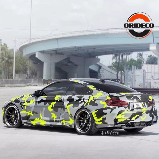 5/10/15/20/25/30m * 1,52 m Gelb Grau Schwarz Camouflage Folie vinyl  Fluoreszierende Gelb Schwarz Camo Vinyl für Auto Fahrzeug Körper Wraps -  AliExpress