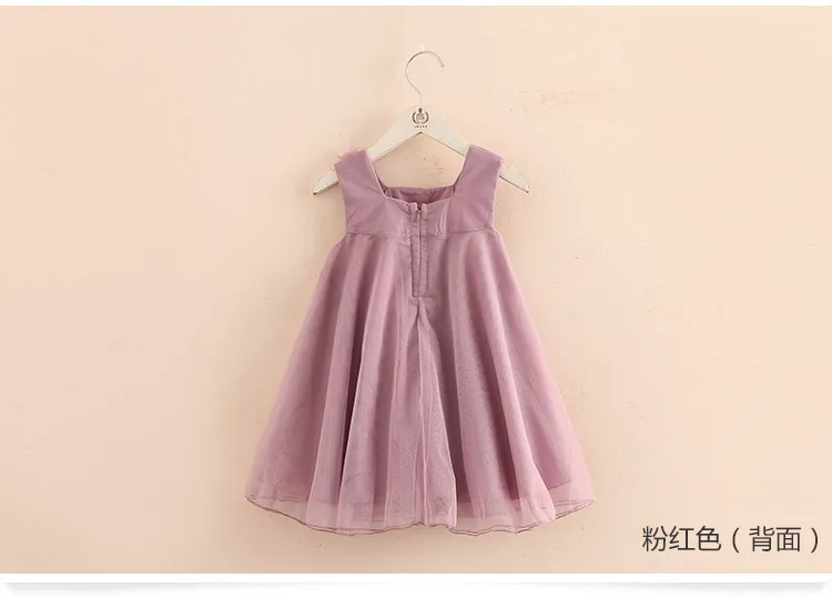 2018 Summer 2-12 Years Children Birthday Solid Color Flower Decoration Princess Elegant Sleeveless Kids Girl Party Dress (4)