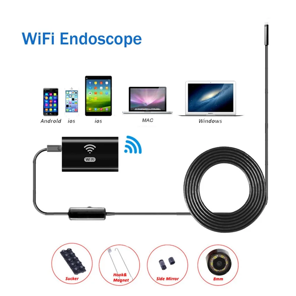 WIFI Endoscope Camera Mini Waterproof Soft Cable Inspection Camera 8mm