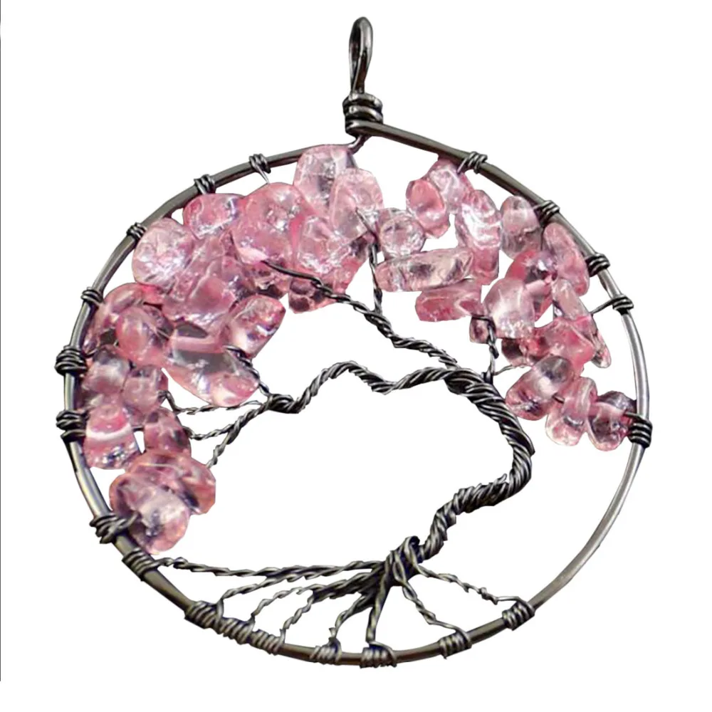 

fengshuisale Feng Shui Tanpell Tree of Life Pendant Crystal Necklace Gemstone Chakra Jewelry Gifts W Red String Bracelet W3387