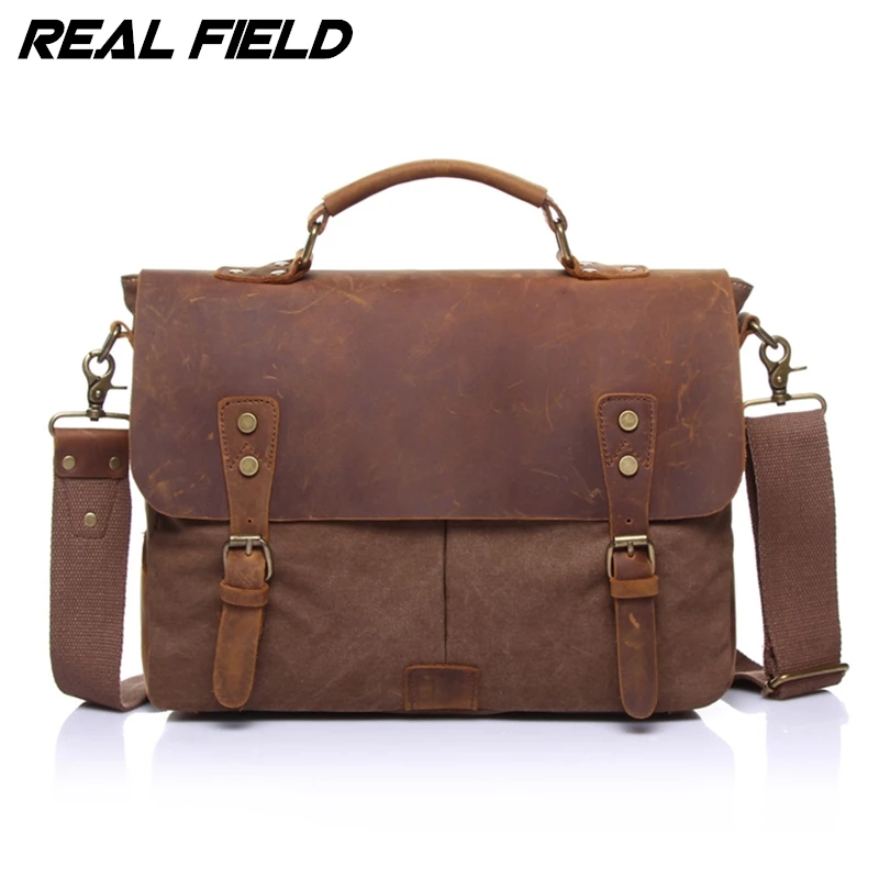 

Real Field Men Business Shoulder Bags Canvas Satchel Briefcase Vintage Computer Document Crossbody Casual Tote Handbags 125