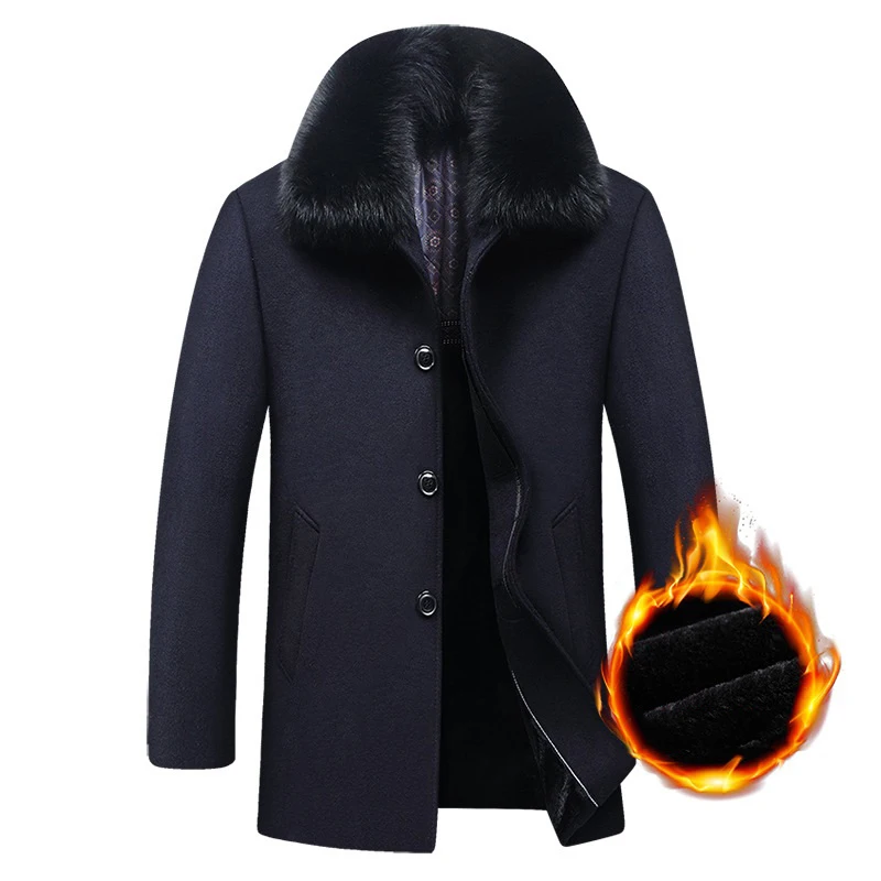 Autumn Winter New Thicker Fleece Warm Male Jacket Medium Long Fur Collar Men Woolen Trench Coat Plus size 4XL jaqueta masculina Autumn Winter New Thicker Fleece Warm Male Jacket Medium Long Fur Collar Men Woolen Trench Coat Plus size 4XL jaqueta masculina
