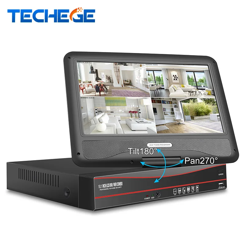 Techege все в одном сетевой видеорегистратор 8CH CCTV PoE 48V NVR 1080P с 10 1 дюймовым ЖК экраном